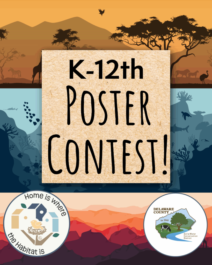 K-12th Poster Contest! overlaid on general habitat backgrounds. Contest logo and DCSWCD logo at bottom.
